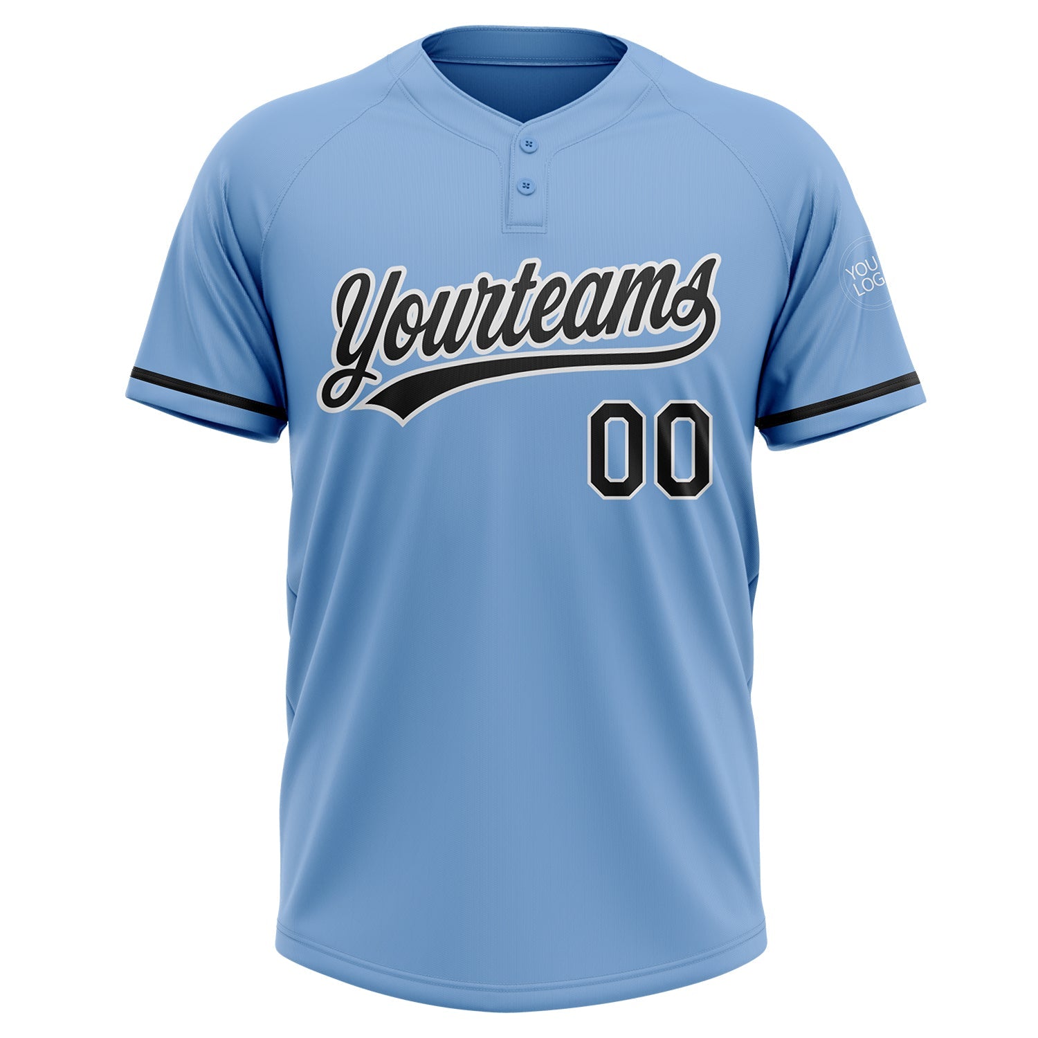 Custom Light Blue Black-White Two-Button Unisex Softball Jersey view 2