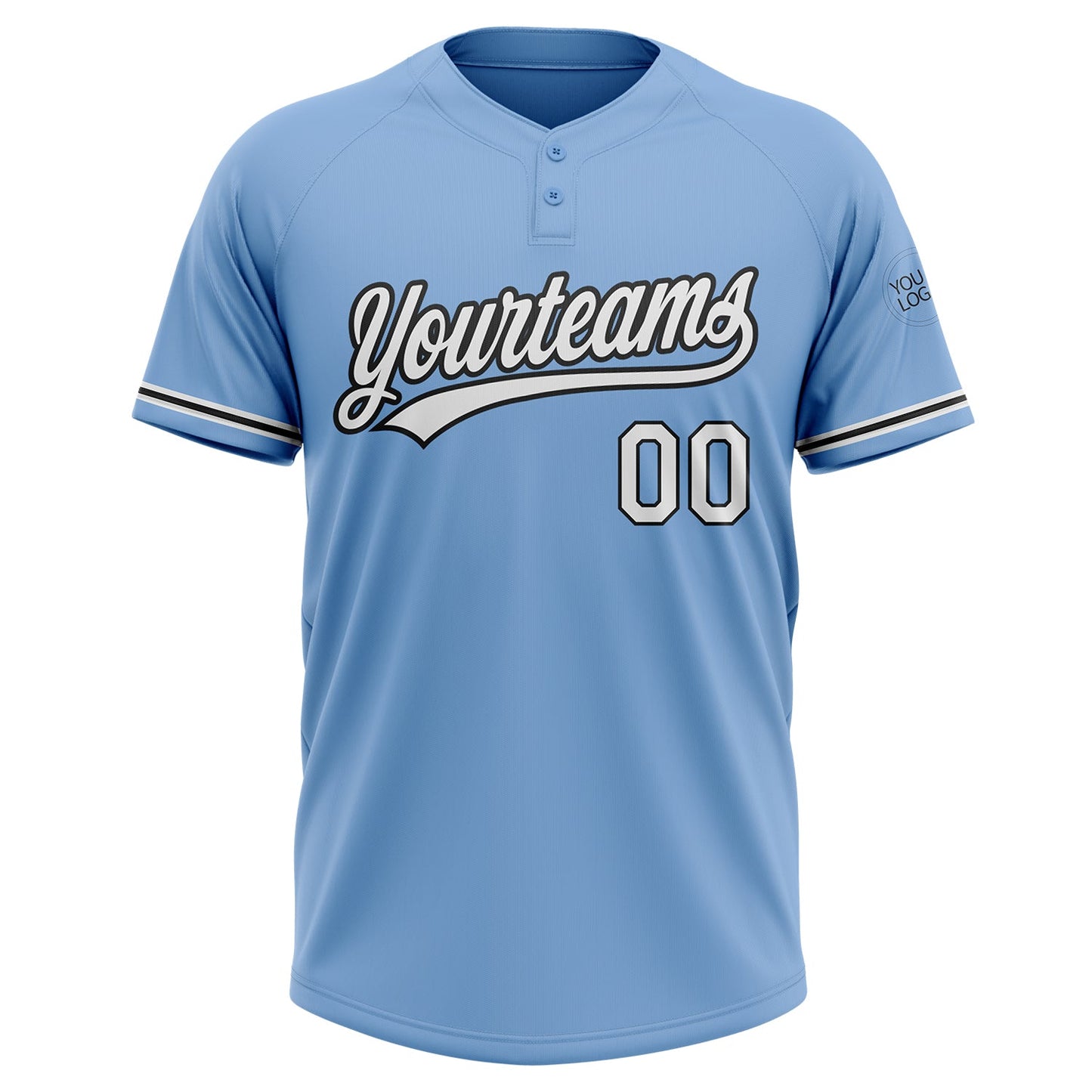 Custom Light Blue White-Black Two-Button Unisex Softball Jersey view 2