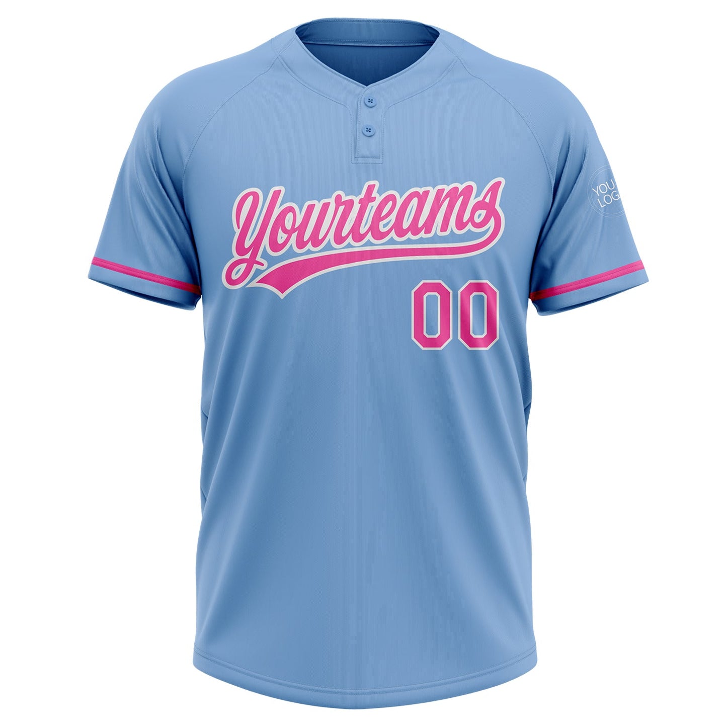 Custom Light Blue Pink-White Two-Button Unisex Softball Jersey view 2