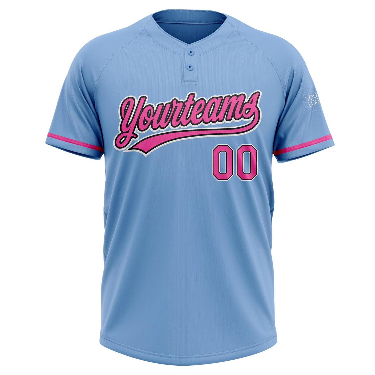 Custom Light Blue Pink-Black Two-Button Unisex Softball Jersey view 2