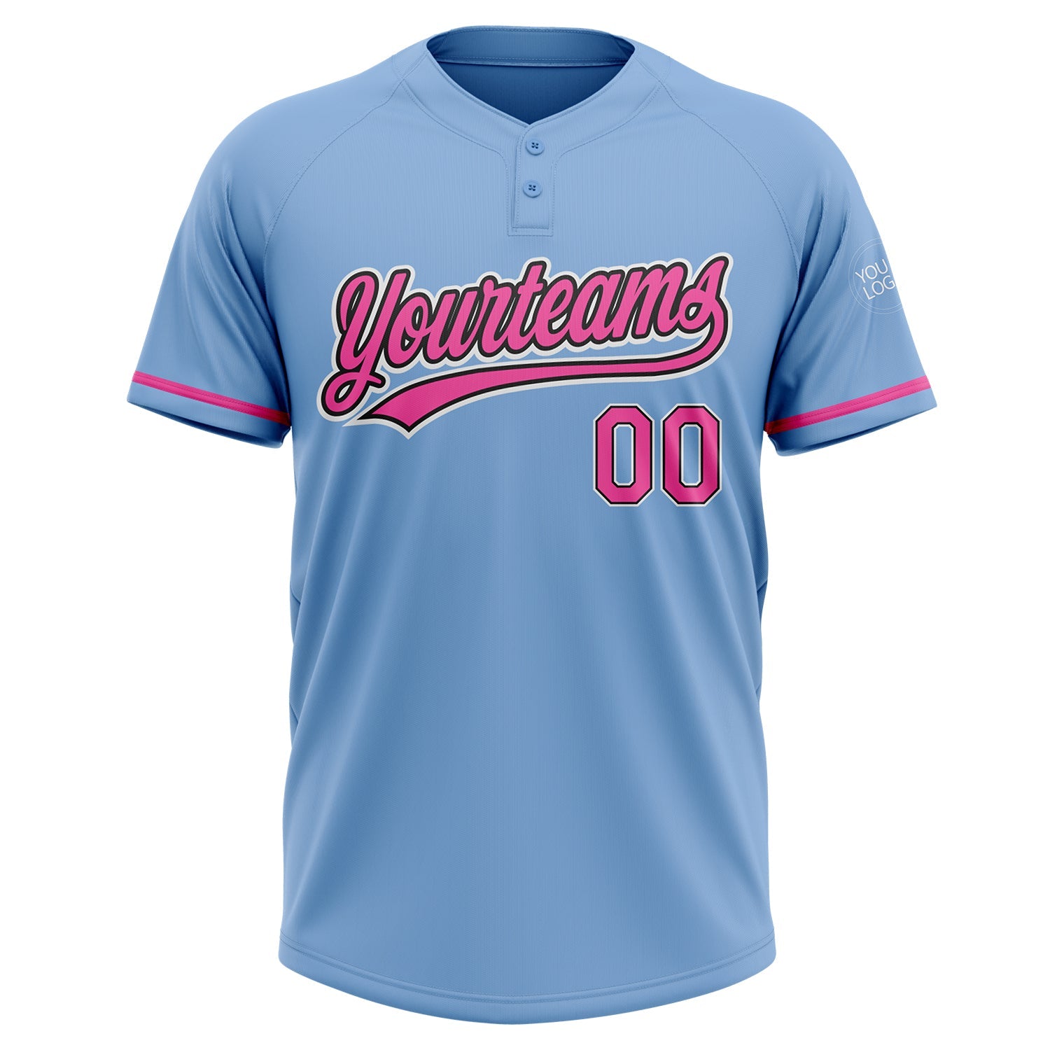 Custom Light Blue Pink-Black Two-Button Unisex Softball Jersey view 2