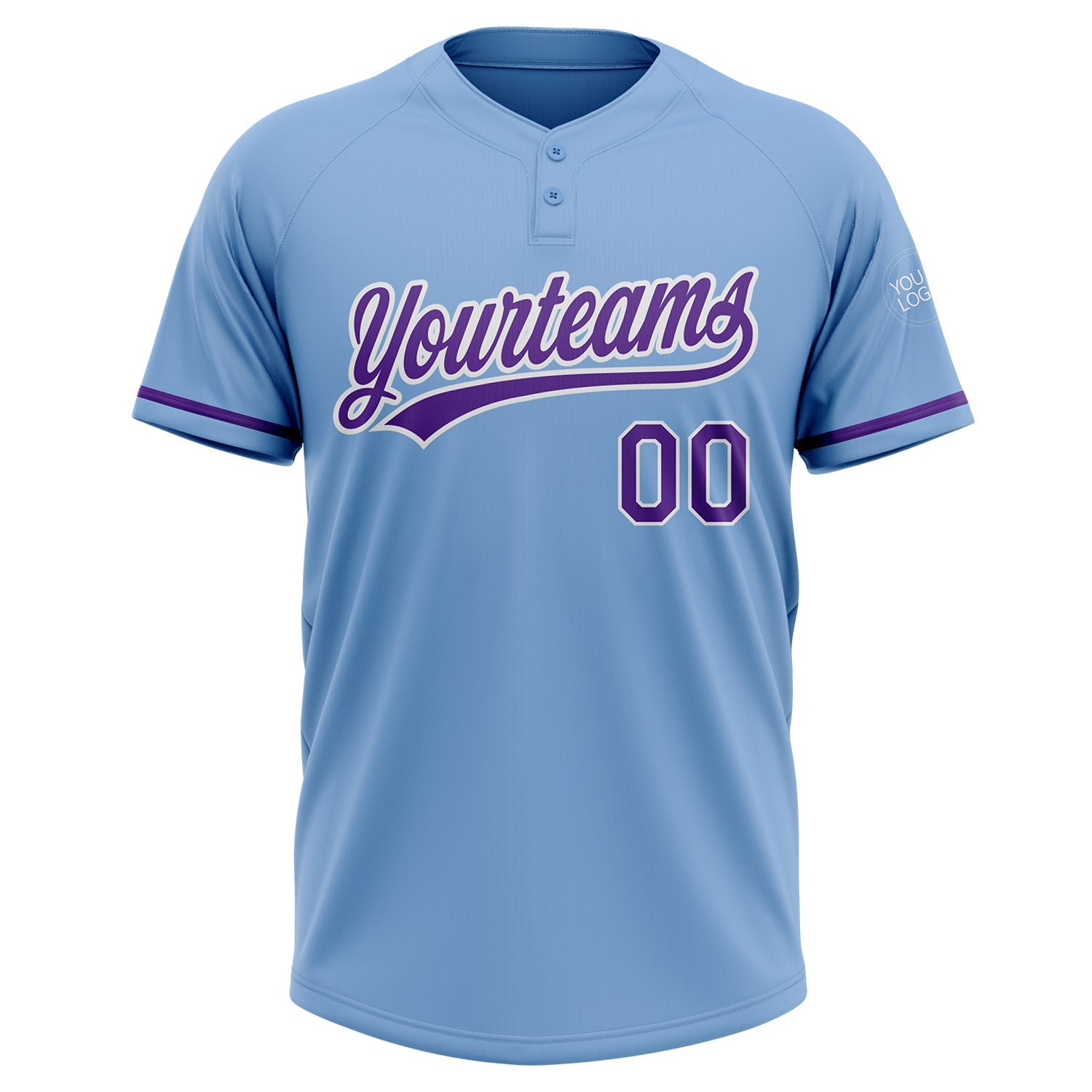 Custom Light Blue Purple-White Two-Button Unisex Softball Jersey view 2