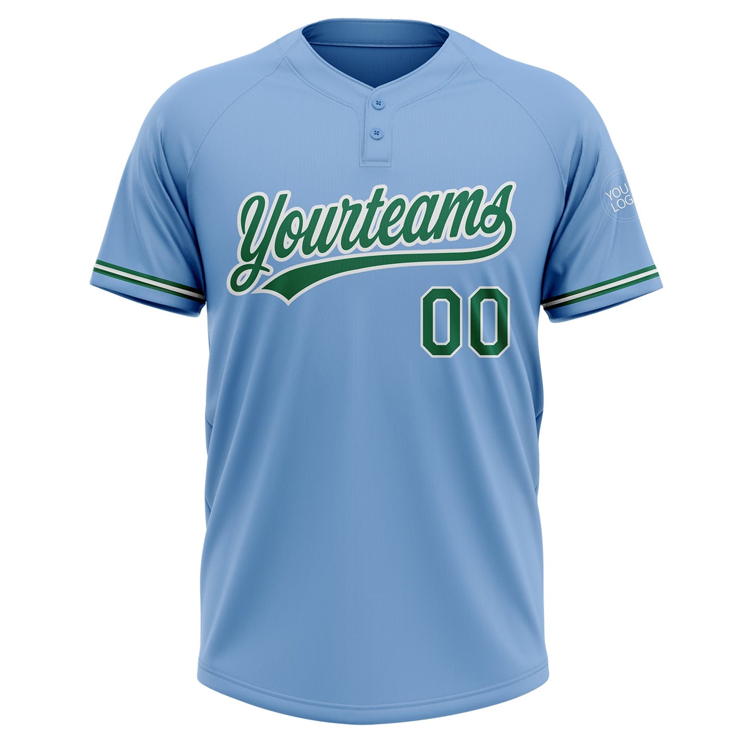 Custom Light Blue Kelly Green-White Two-Button Unisex Softball Jersey view 2