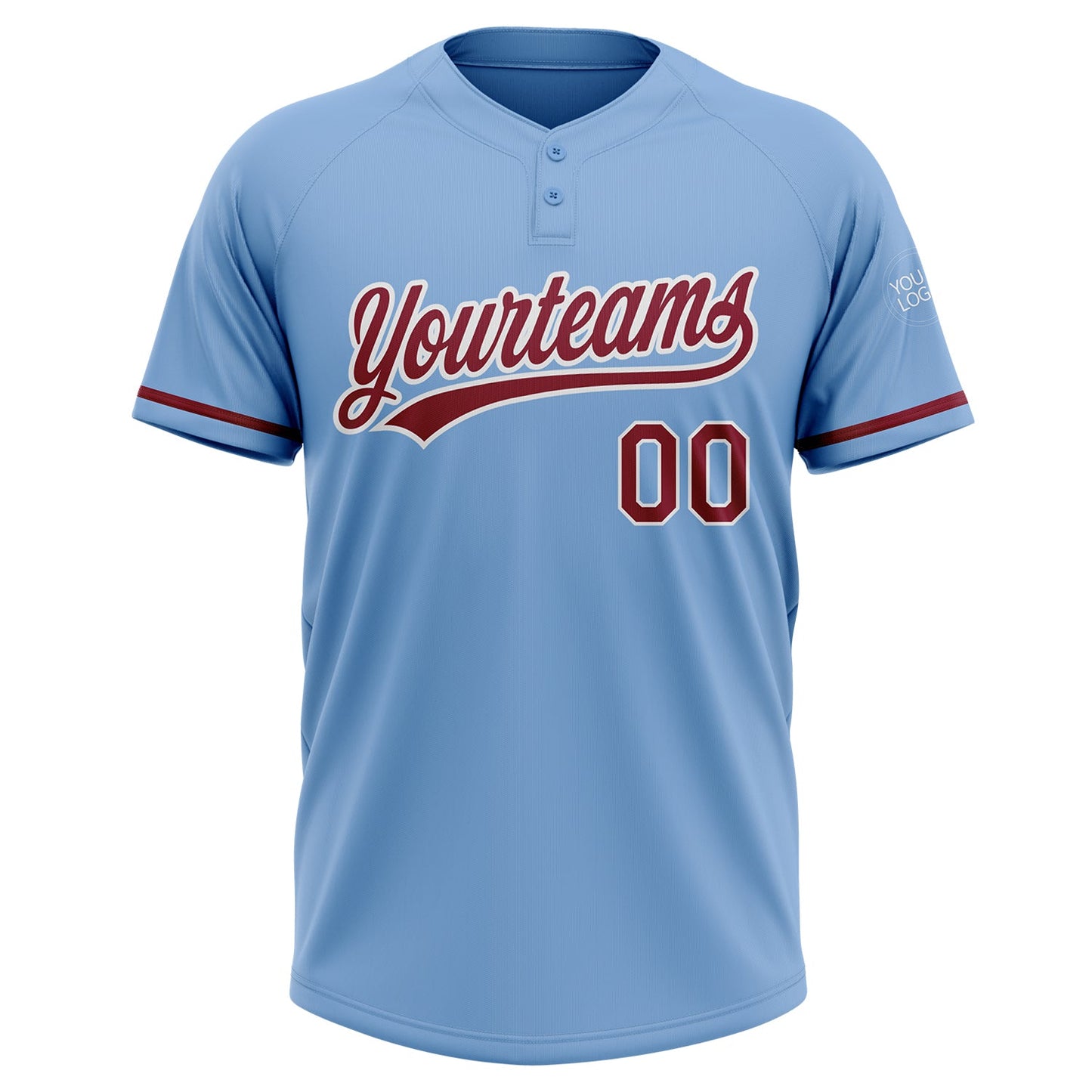 Custom Light Blue Crimson-White Two-Button Unisex Softball Jersey view 2