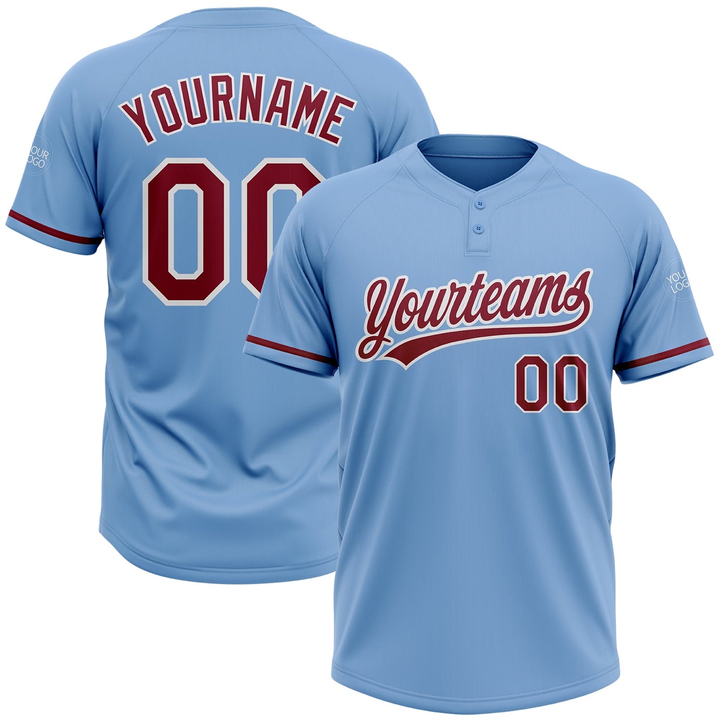 Custom Light Blue Crimson-White Two-Button Unisex Softball Jersey - Main View
