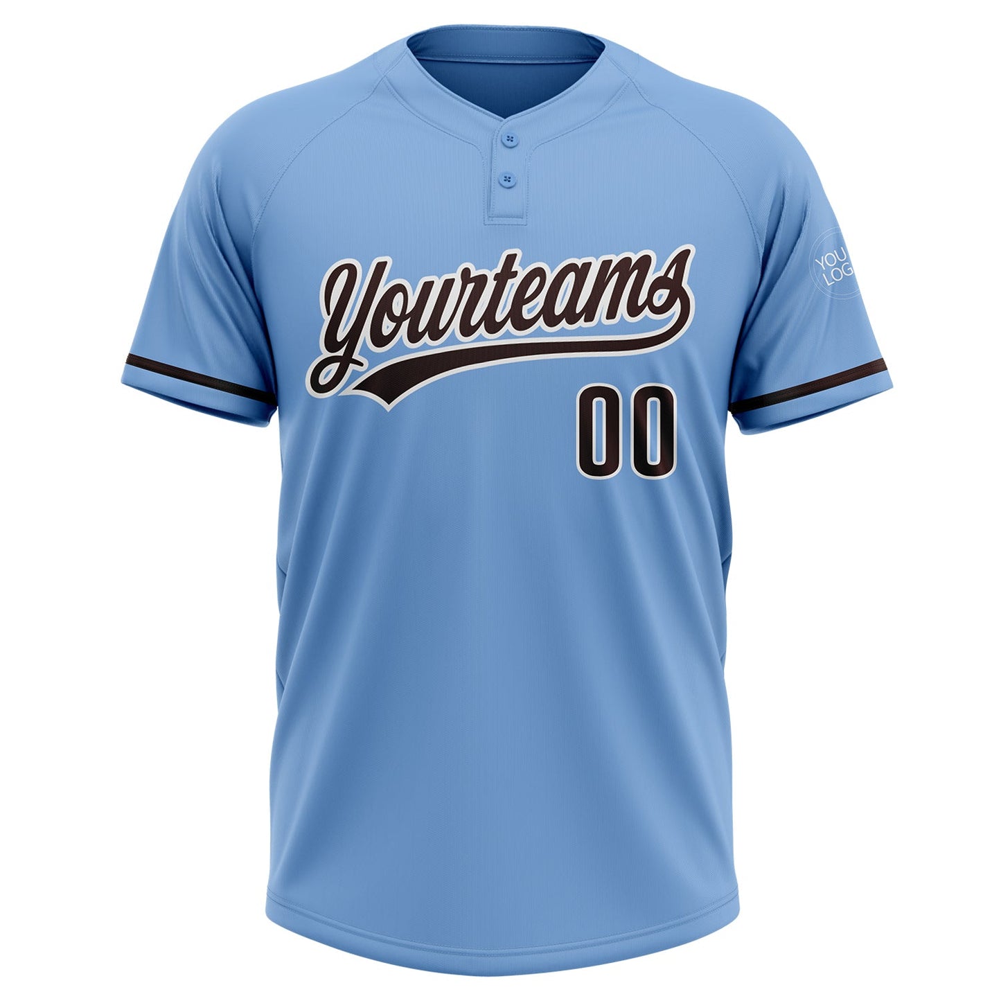 Custom Light Blue Brown-White Two-Button Unisex Softball Jersey view 2