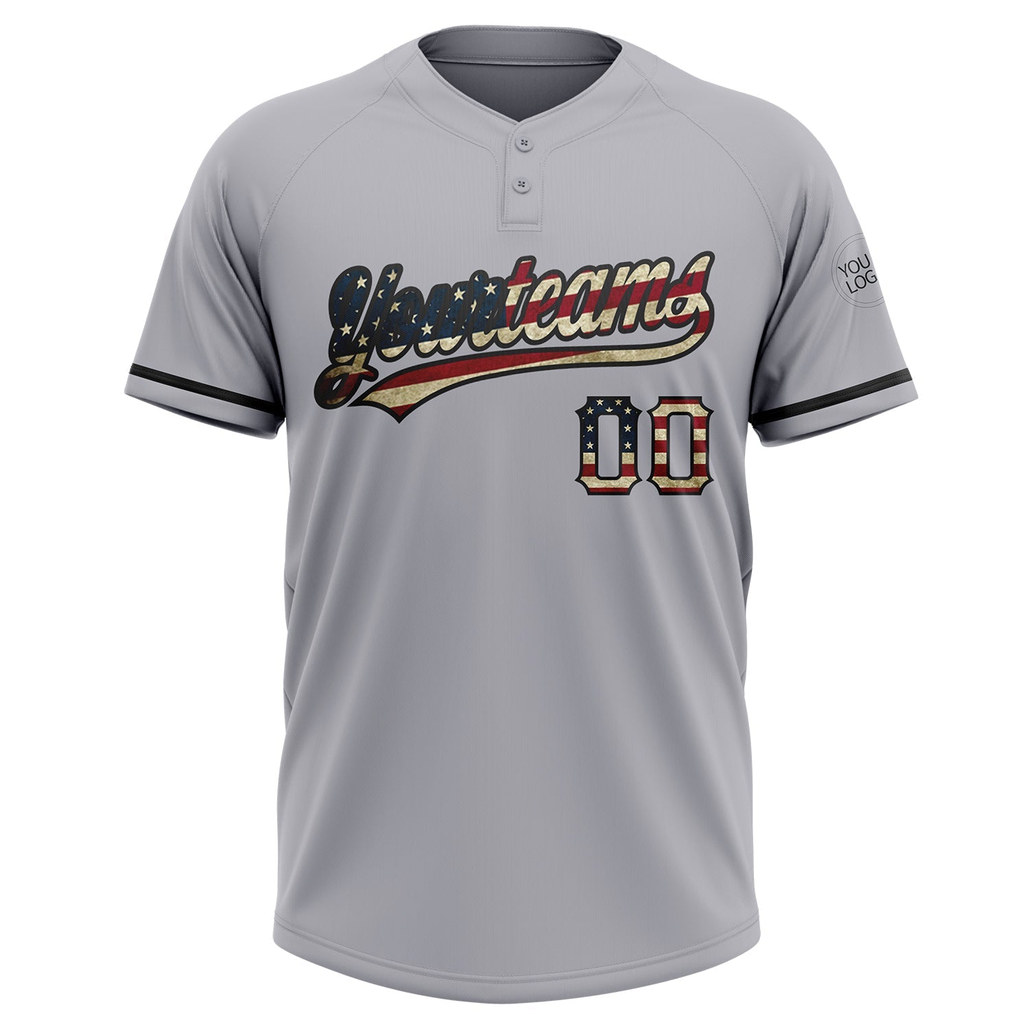 Custom Gray Vintage USA Flag-Black Two-Button Unisex Softball Jersey view 3