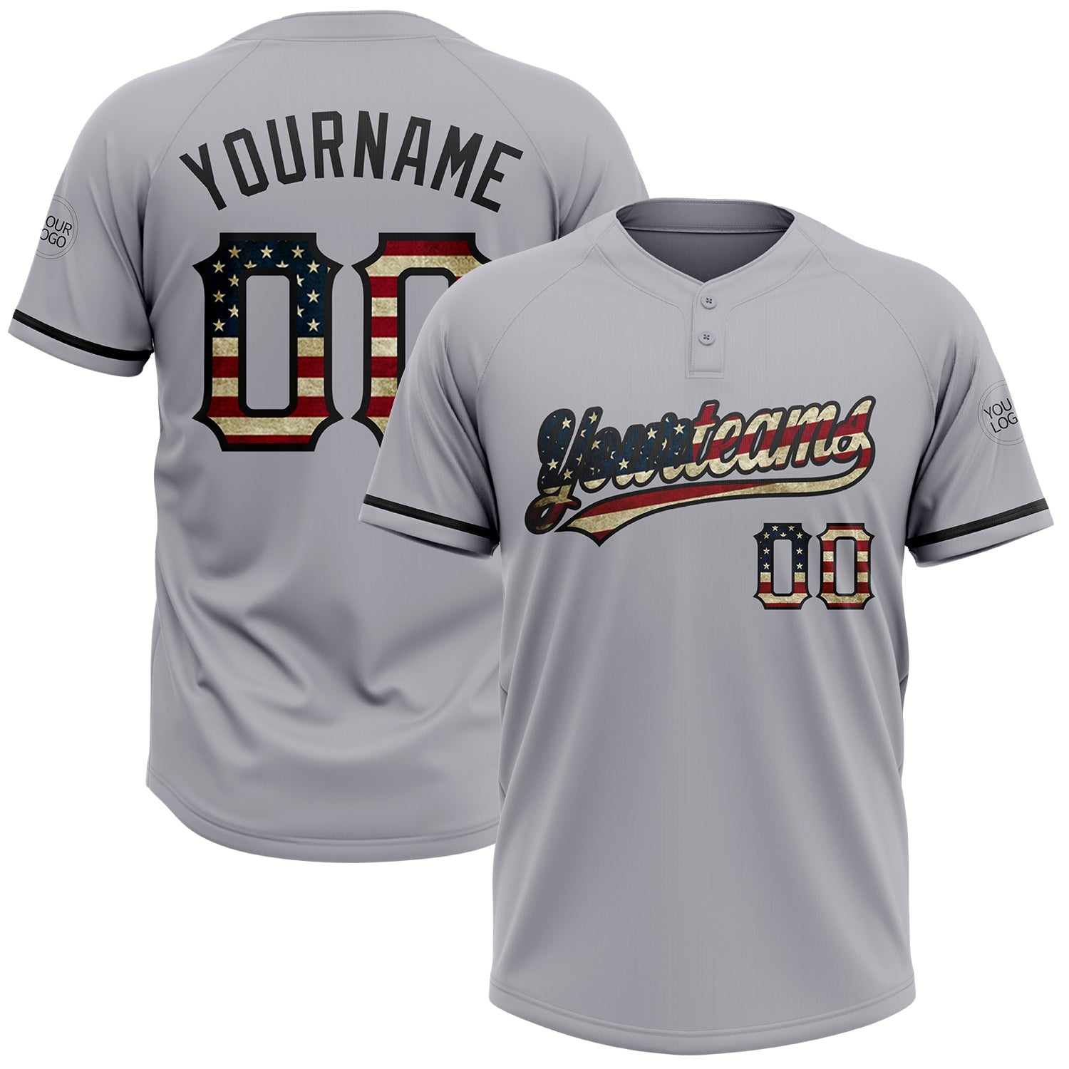 Custom Gray Vintage USA Flag-Black Two-Button Unisex Softball Jersey - Main View