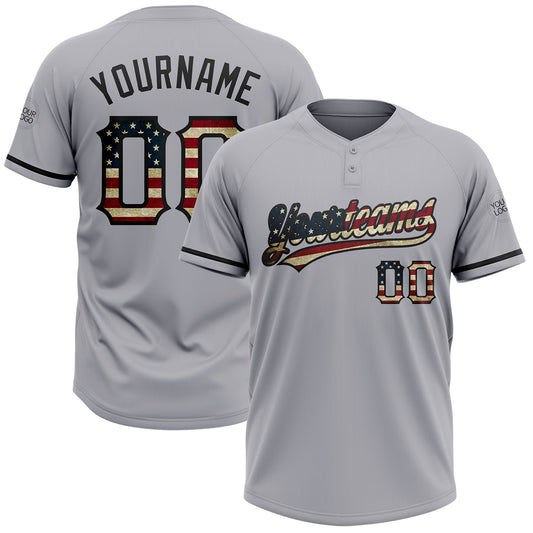 Custom Gray Vintage USA Flag-Black Two-Button Unisex Softball Jersey - Main View