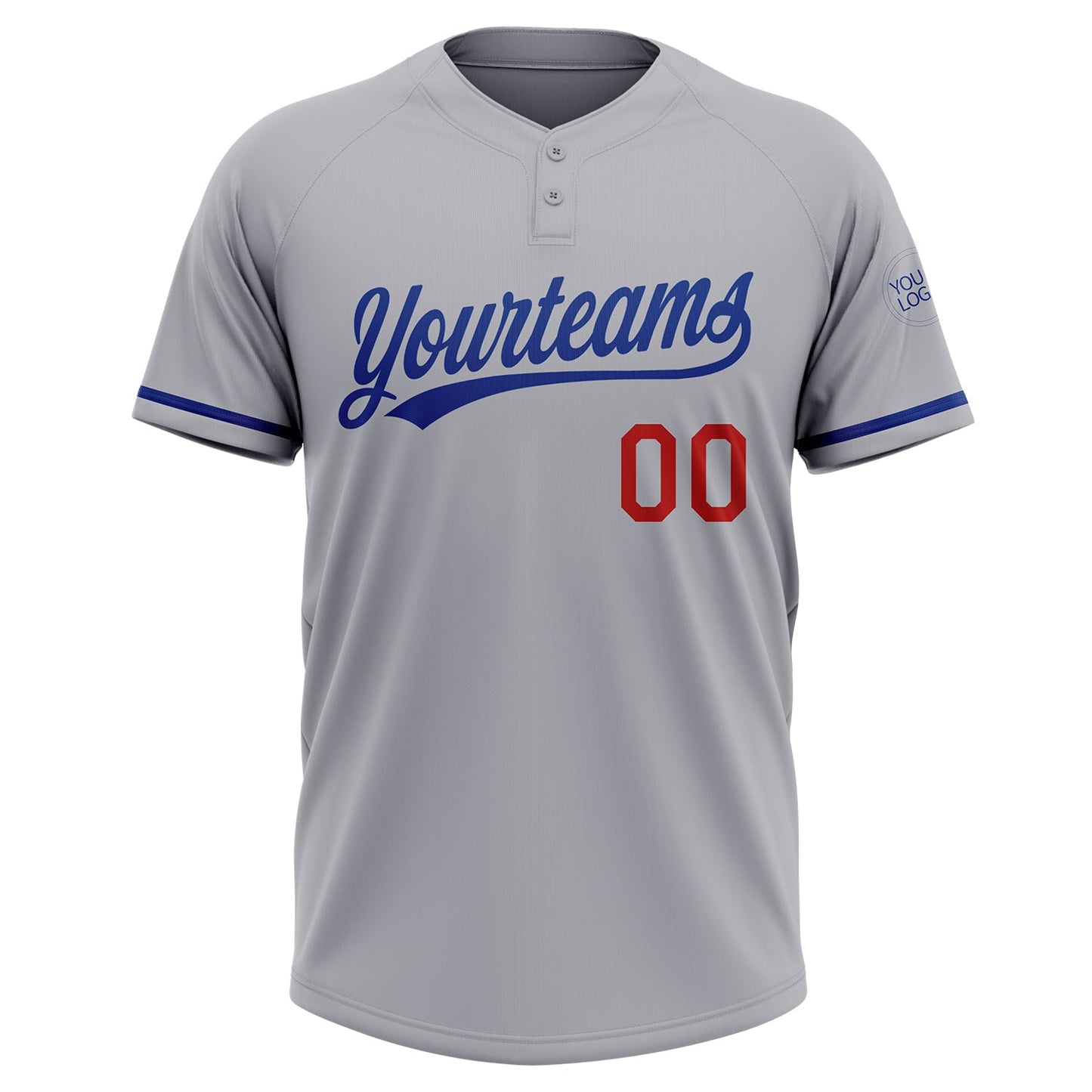 Custom Gray Royal-Red Two-Button Unisex Softball Jersey view 2