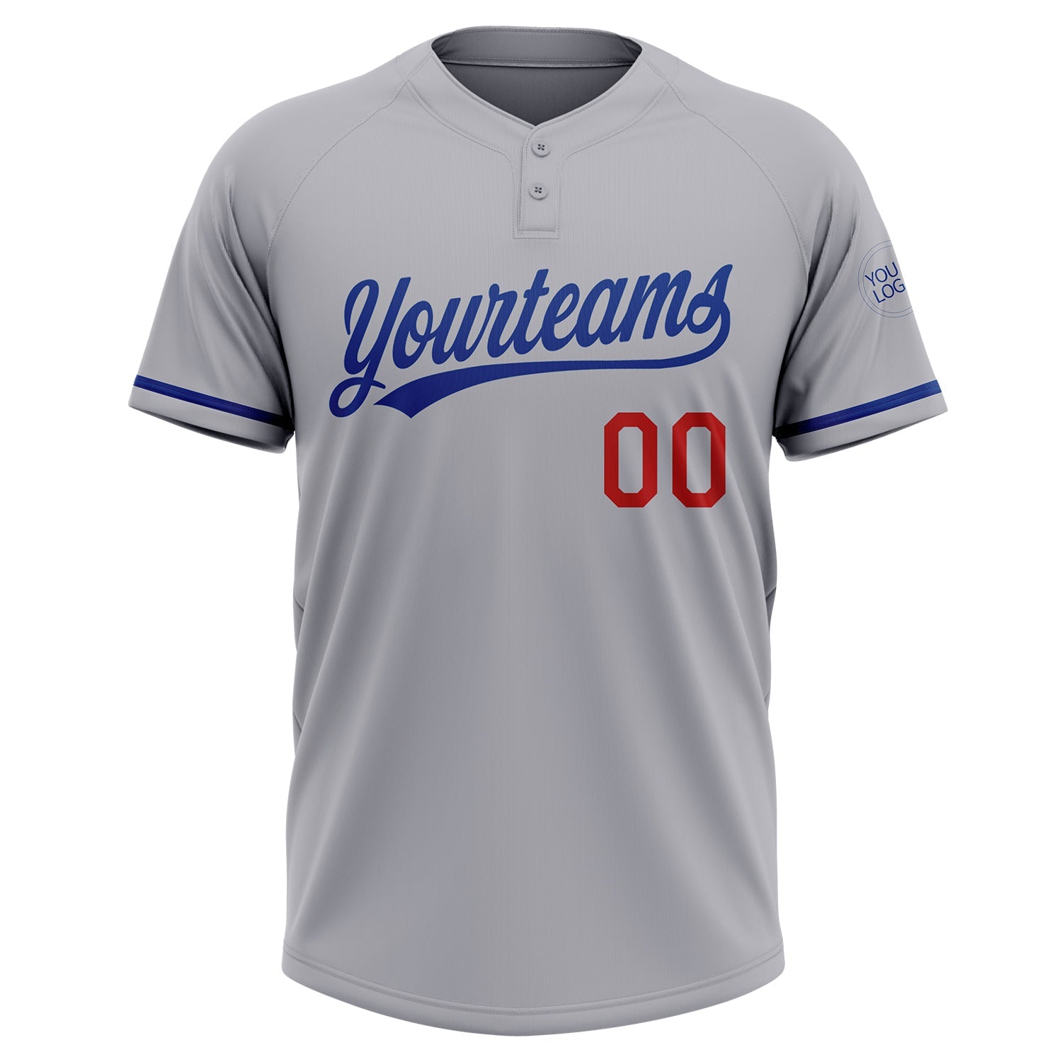 Custom Gray Royal-Red Two-Button Unisex Softball Jersey view 2