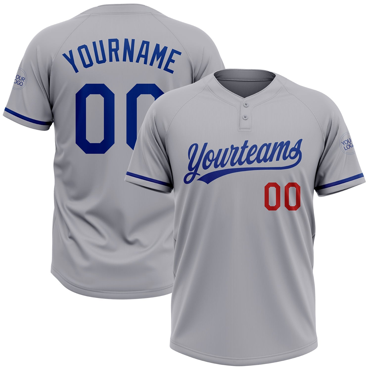 Custom Gray Royal-Red Two-Button Unisex Softball Jersey - Main View