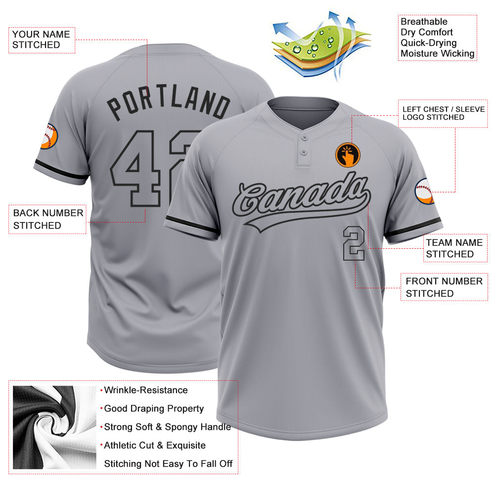 Custom Gray Black Two-Button Unisex Softball Jersey view 3