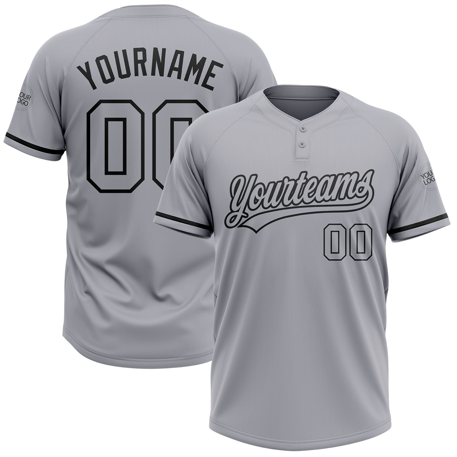 Custom Gray Black Two-Button Unisex Softball Jersey - Main View