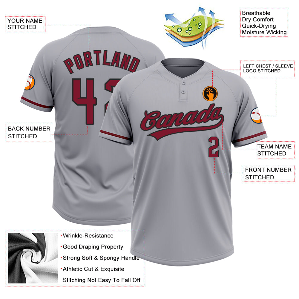 Custom Gray Crimson-Black Two-Button Unisex Softball Jersey view 3