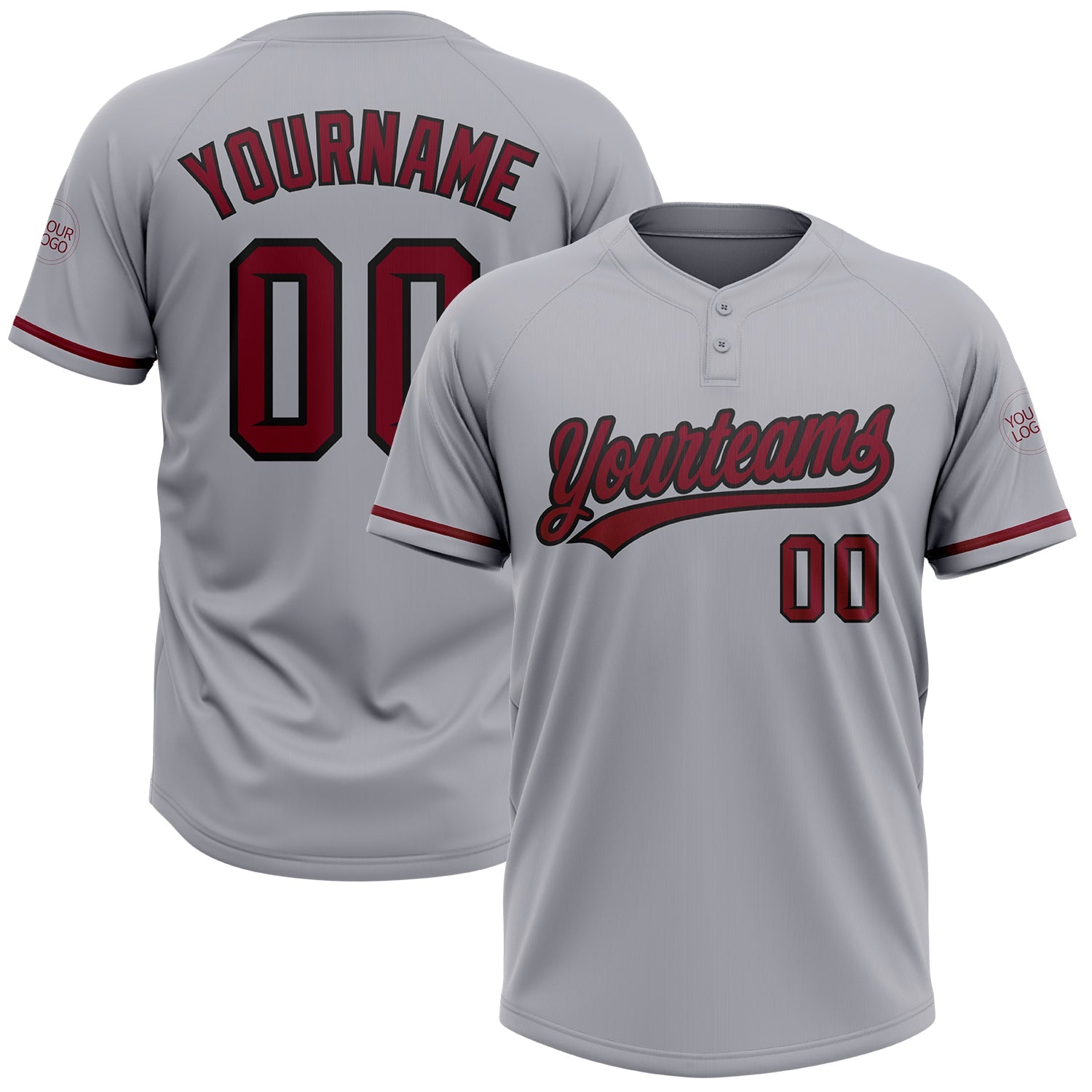 Custom Gray Crimson-Black Two-Button Unisex Softball Jersey - Main View