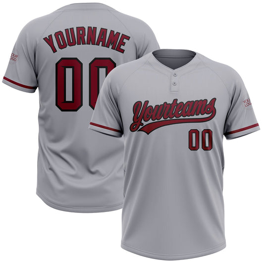 Custom Gray Crimson-Black Two-Button Unisex Softball Jersey - Main View