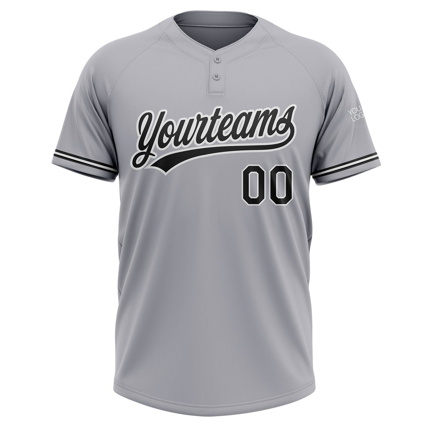 Custom Gray Black-White Two-Button Unisex Softball Jersey view 2