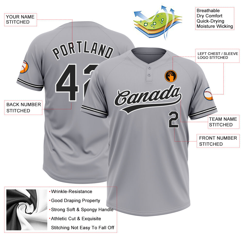 Custom Gray Black-White Two-Button Unisex Softball Jersey view 3