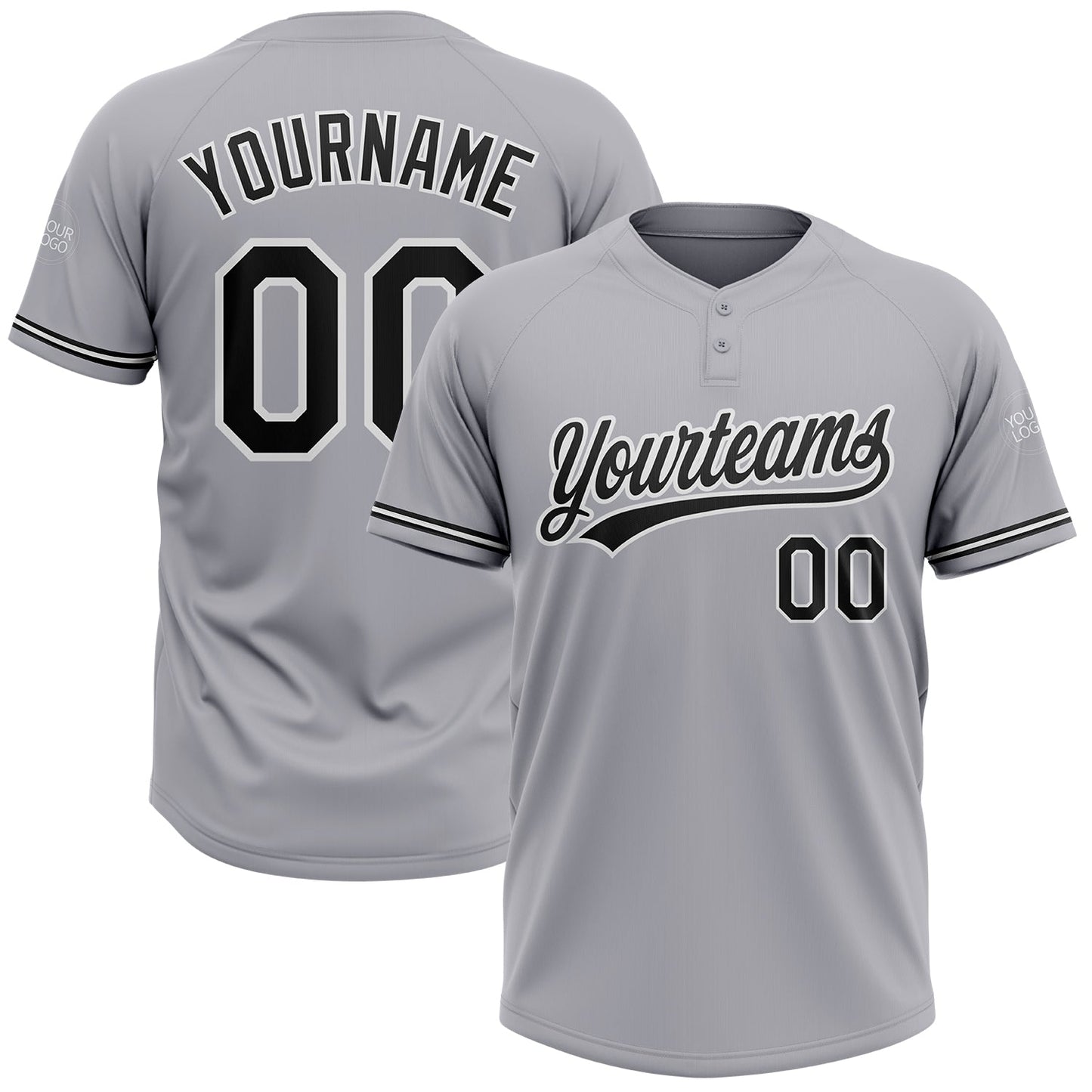 Custom Gray Black-White Two-Button Unisex Softball Jersey - Main View