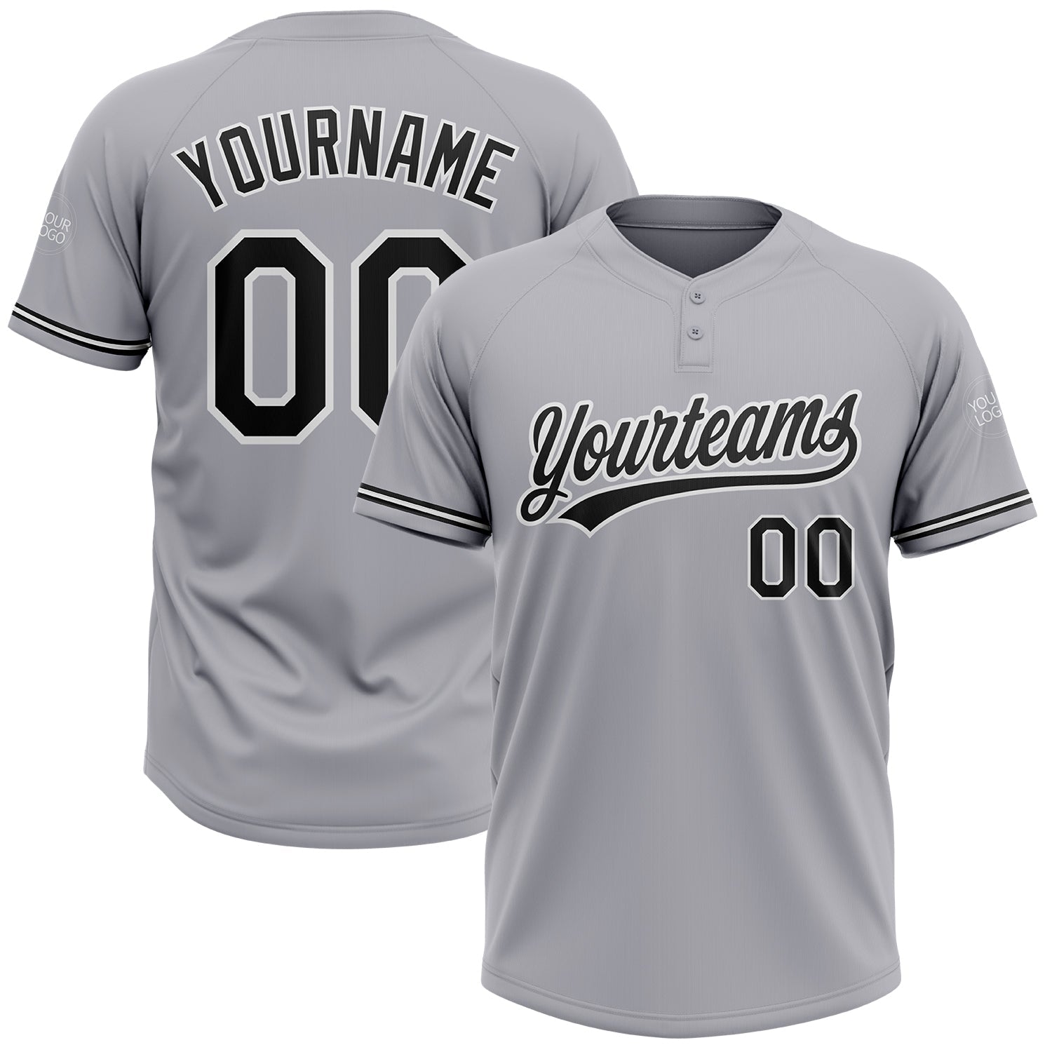 Custom Gray Black-White Two-Button Unisex Softball Jersey - Main View
