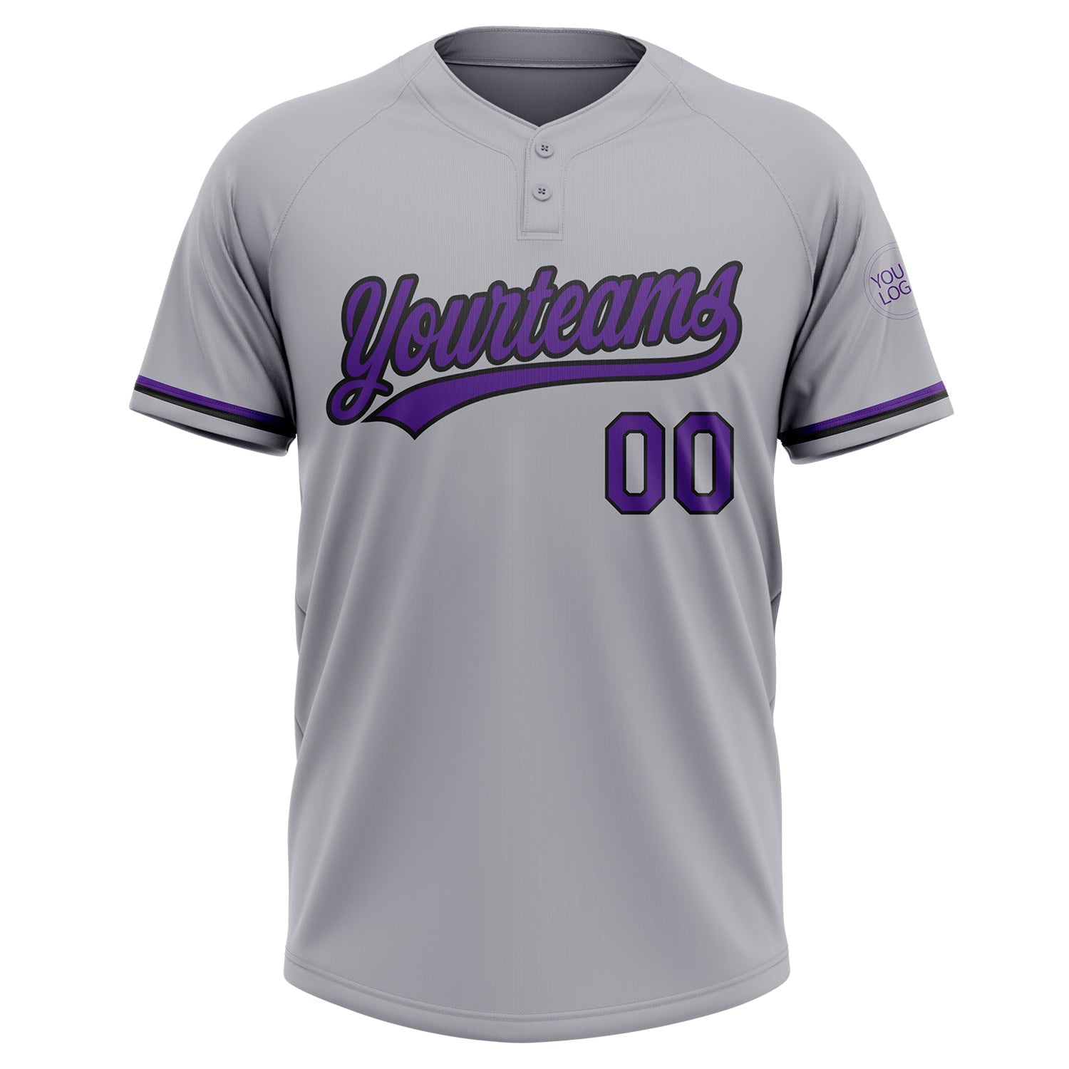 Custom Gray Purple-Black Two-Button Unisex Softball Jersey view 2