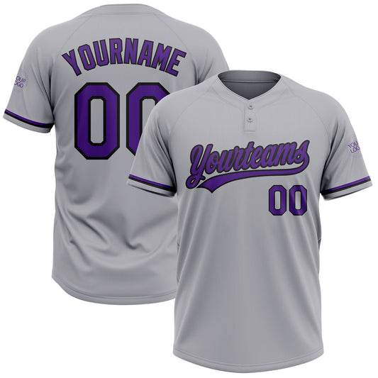 Custom Gray Purple-Black Two-Button Unisex Softball Jersey - Main View