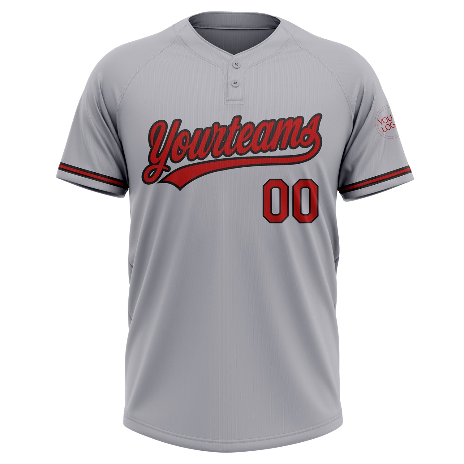Custom Gray Red-Black Two-Button Unisex Softball Jersey view 2