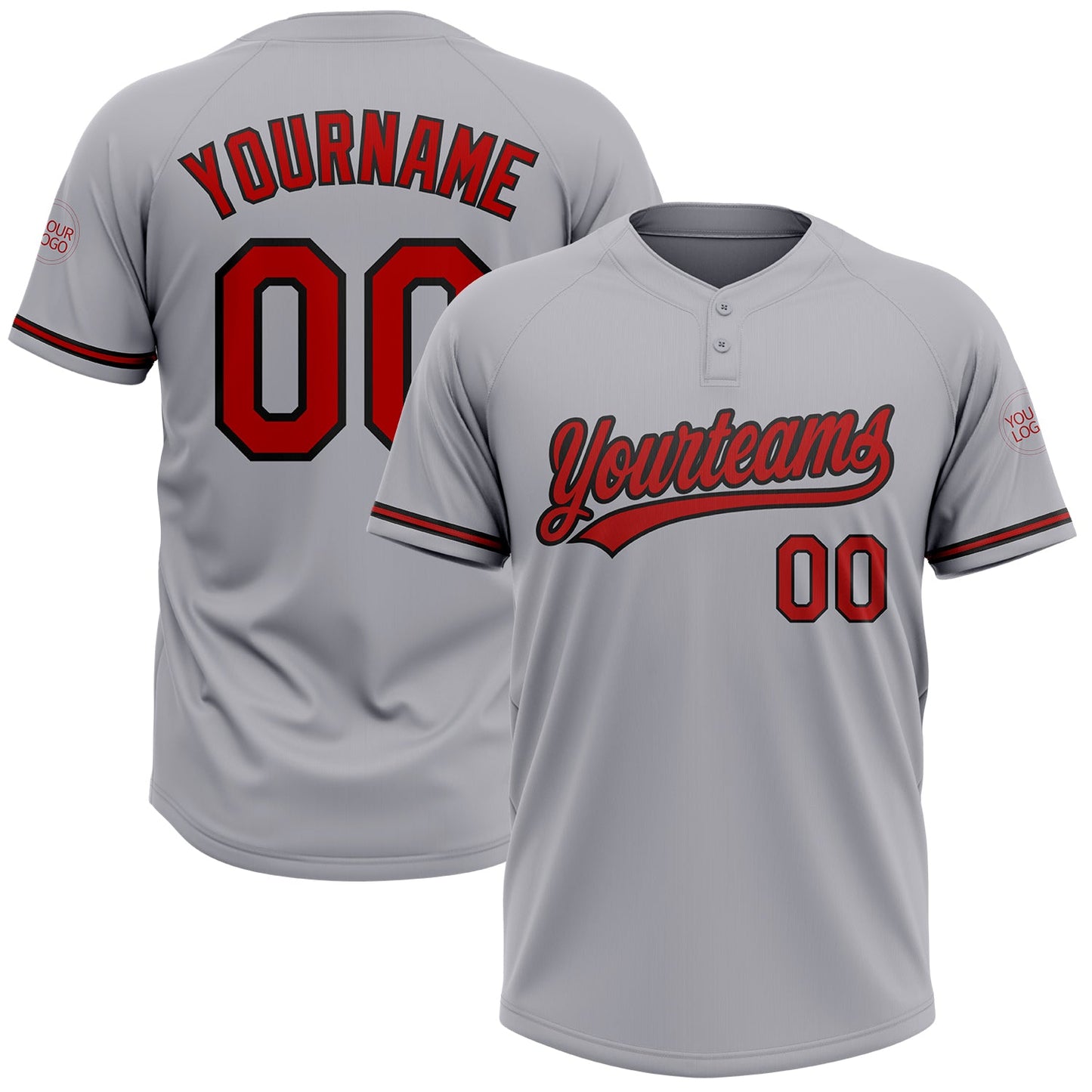 Custom Gray Red-Black Two-Button Unisex Softball Jersey - Main View
