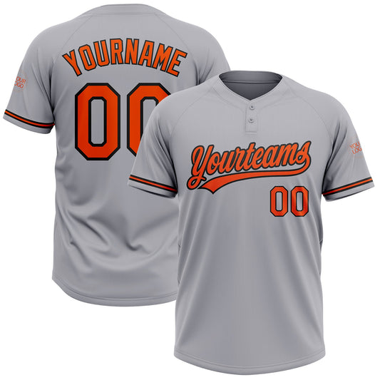Custom Gray Orange-Black Two-Button Unisex Softball Jersey - Main View