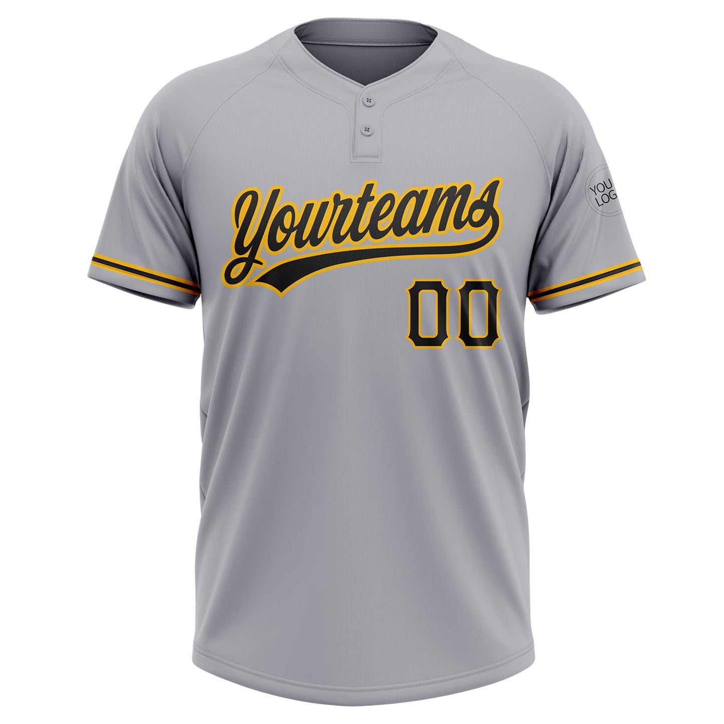Custom Gray Black-Gold Two-Button Unisex Softball Jersey view 2