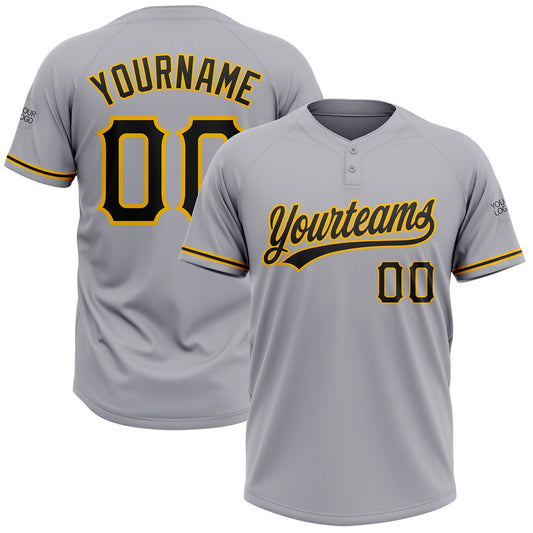 Custom Gray Black-Gold Two-Button Unisex Softball Jersey - Main View