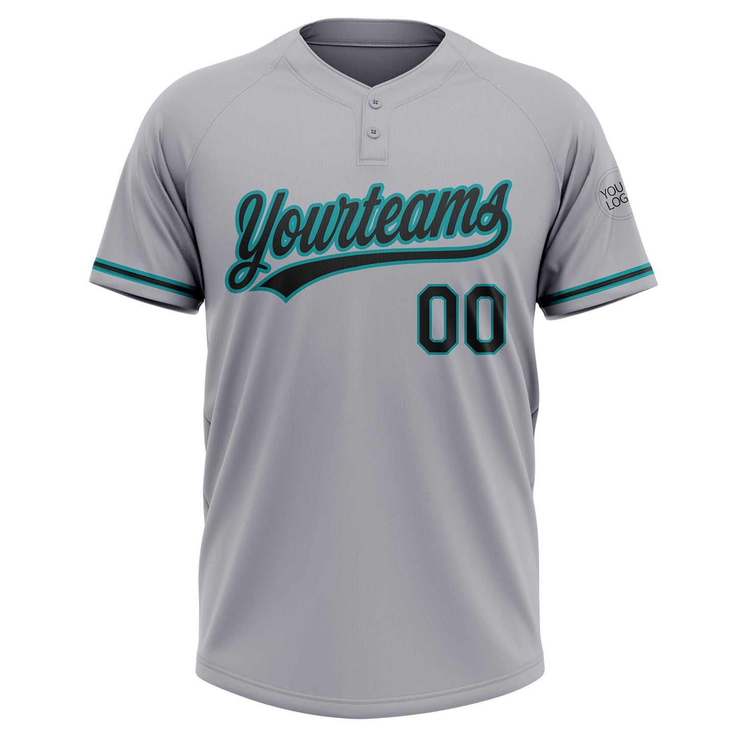 Custom Gray Black-Teal Two-Button Unisex Softball Jersey view 2