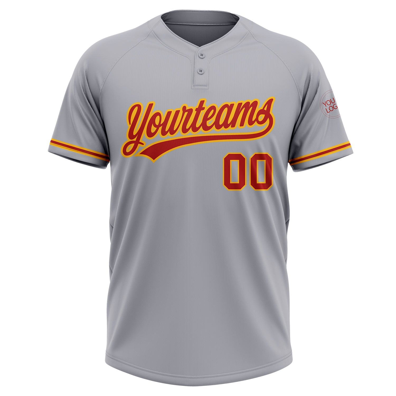 Custom Gray Red-Gold Two-Button Unisex Softball Jersey view 2