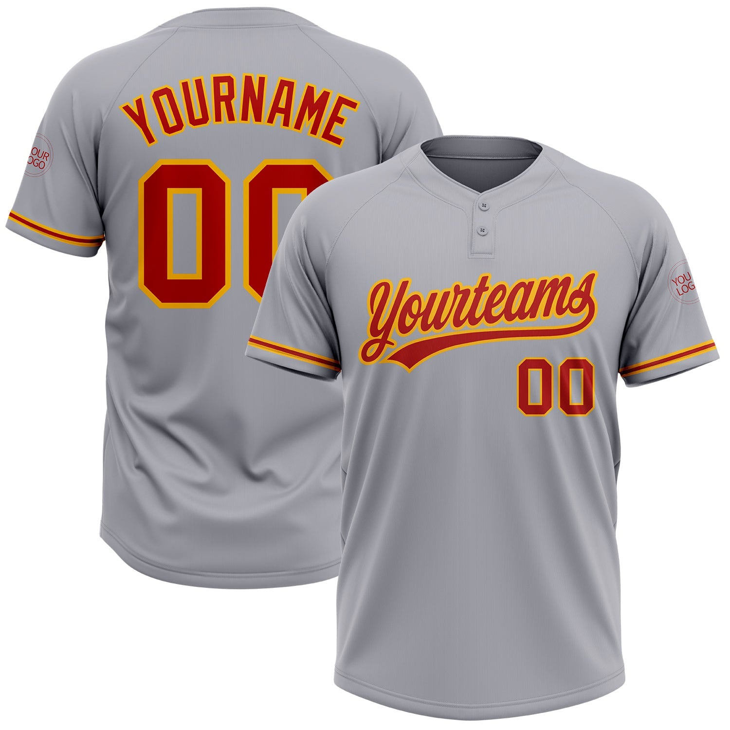 Custom Gray Red-Gold Two-Button Unisex Softball Jersey - Main View