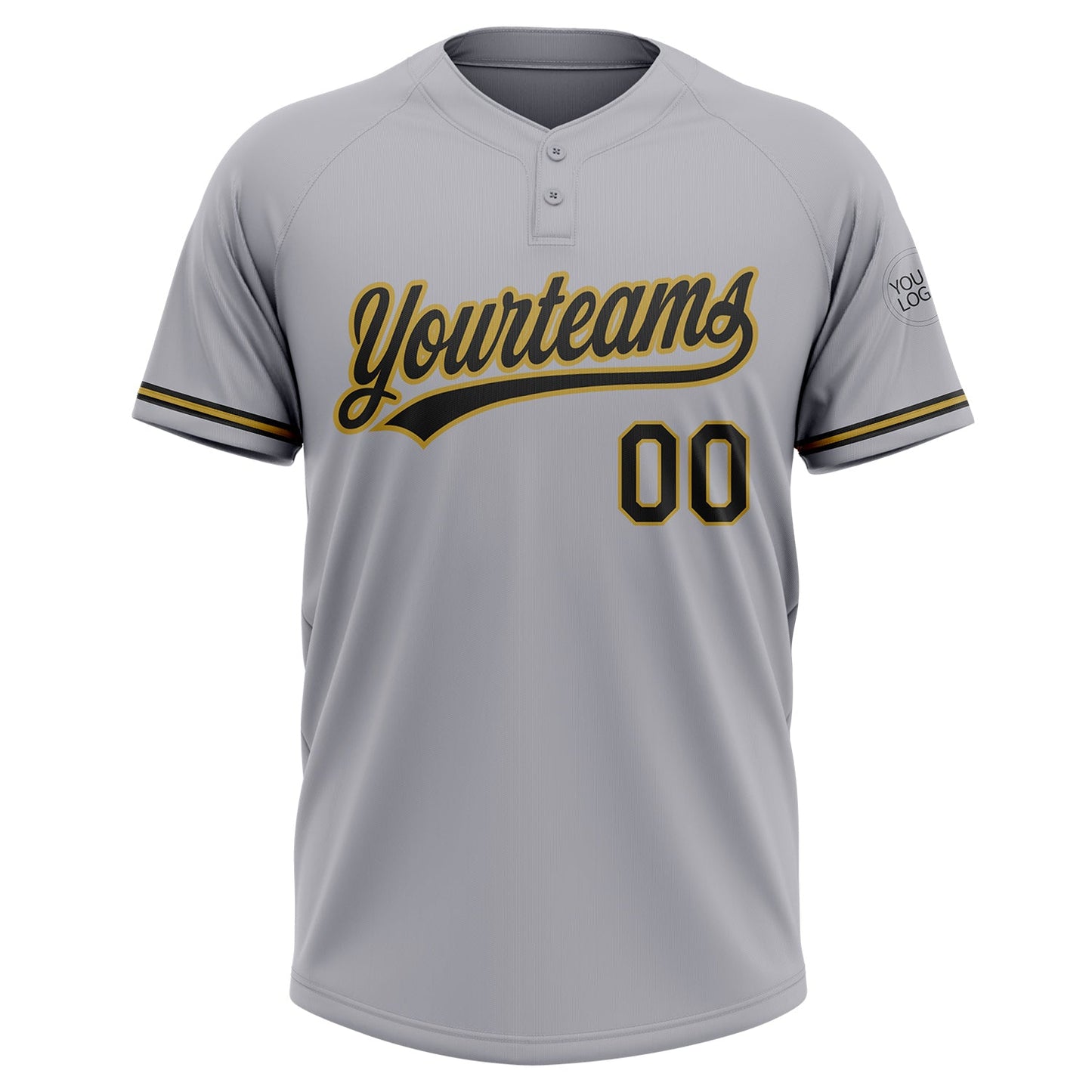 Custom Gray Black-Old Gold Two-Button Unisex Softball Jersey view 2