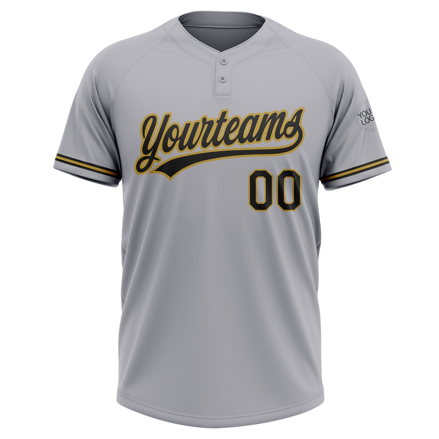 Custom Gray Black-Old Gold Two-Button Unisex Softball Jersey view 2
