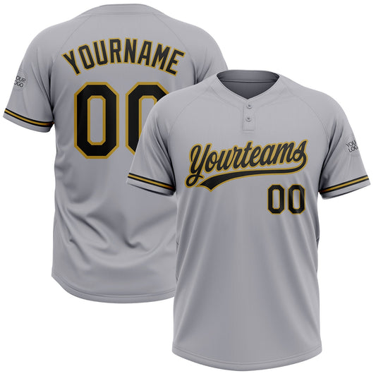 Custom Gray Black-Old Gold Two-Button Unisex Softball Jersey - Main View