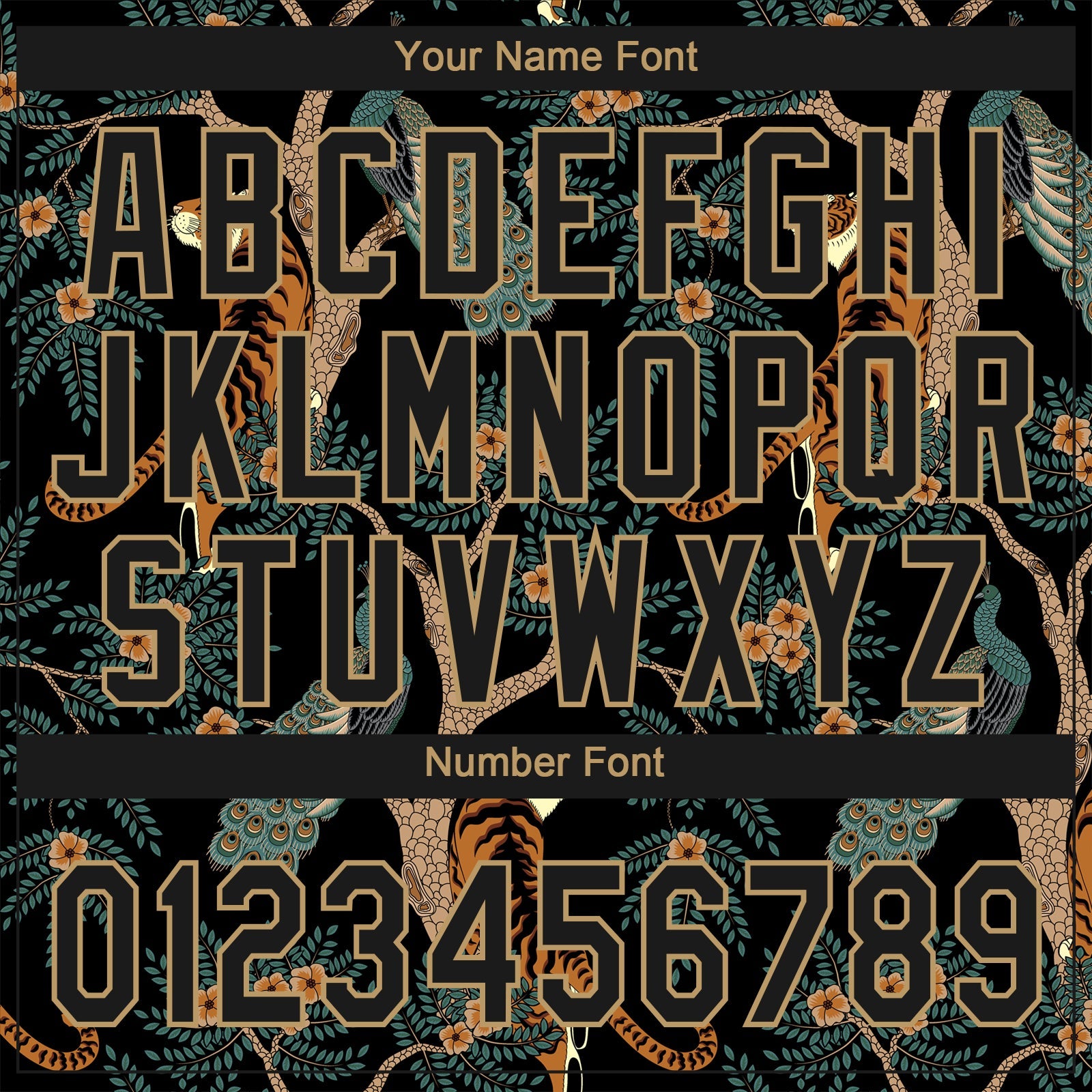 Custom Black Old Gold 3D Pattern Tiger And Peacock Two-Button Unisex Softball Jersey view 5