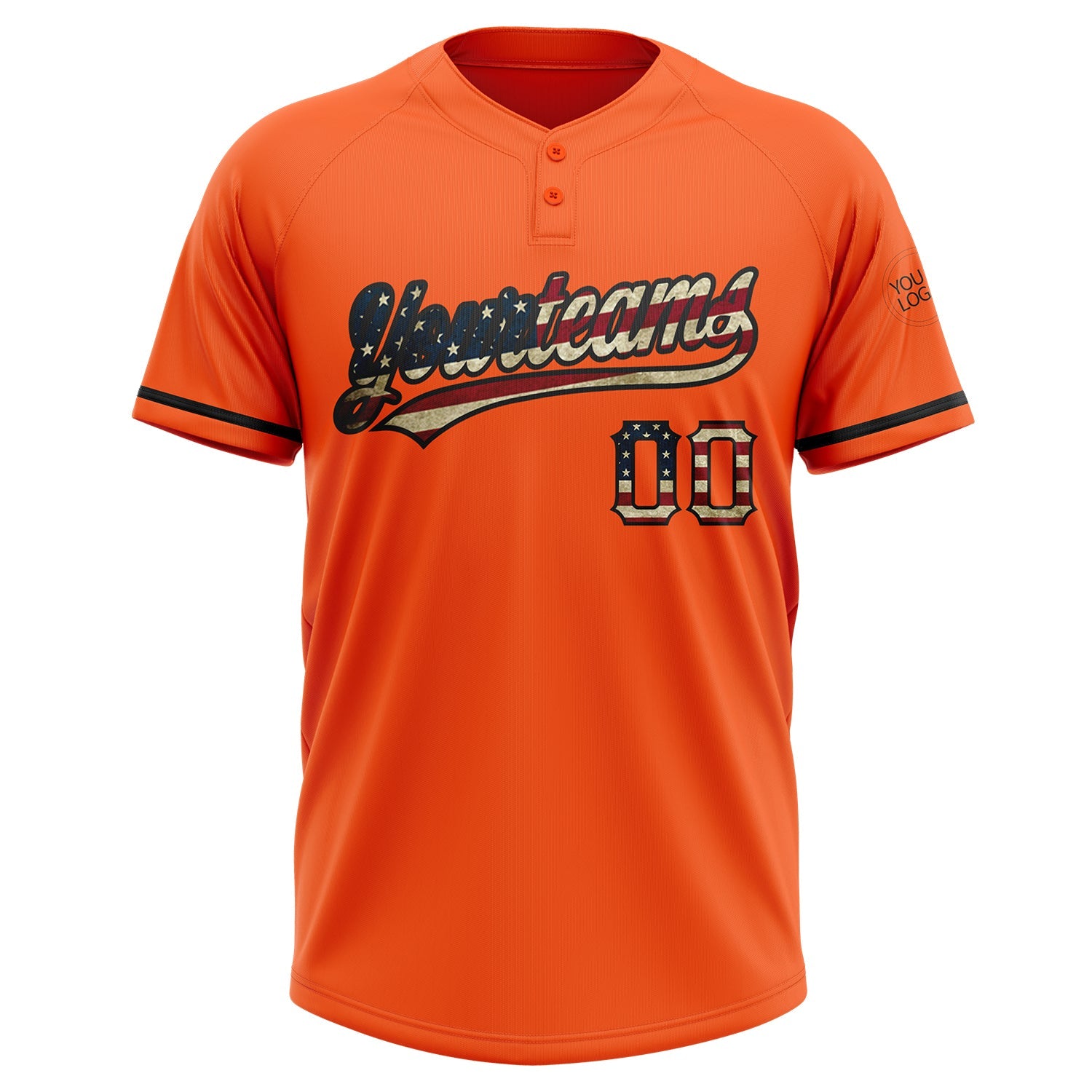 Custom Orange Vintage USA Flag-Black Two-Button Unisex Softball Jersey view 2
