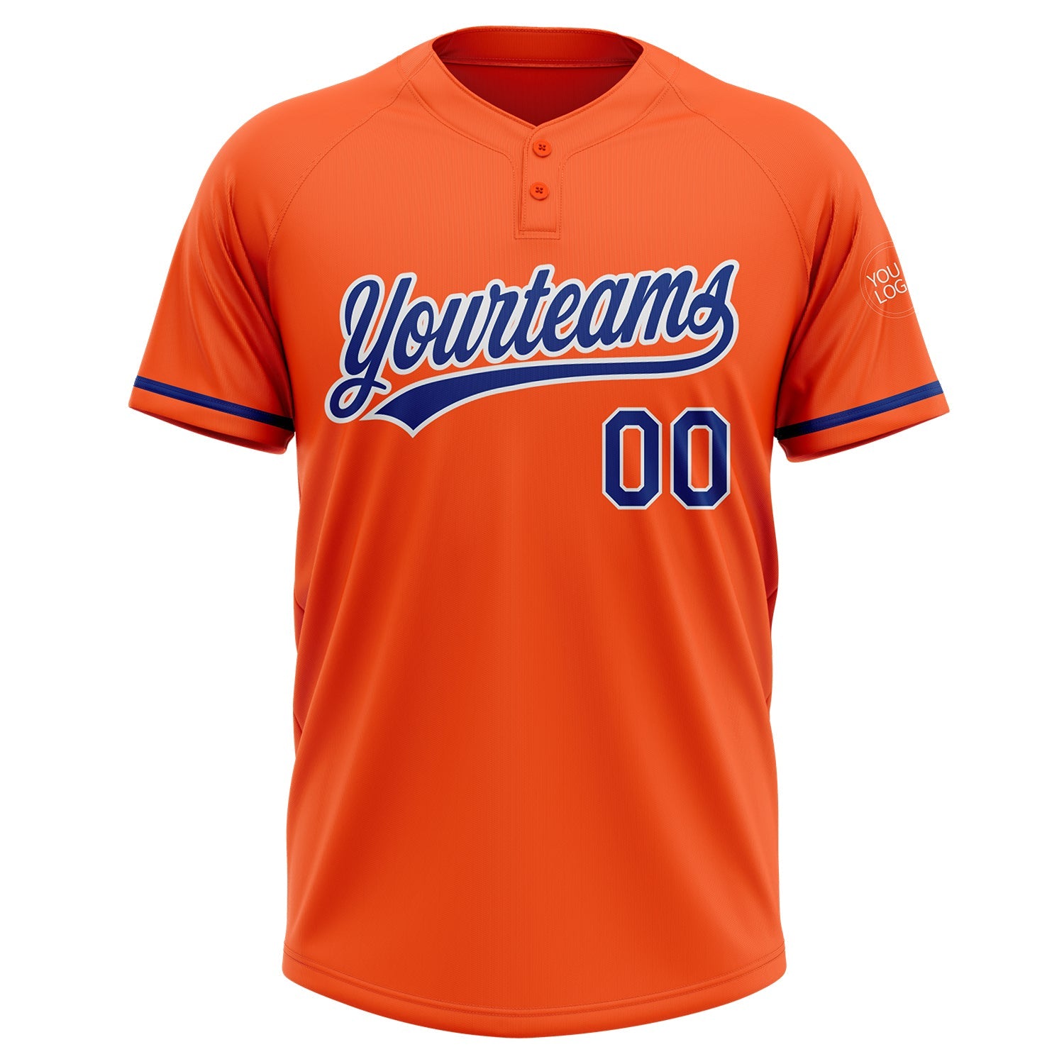 Custom Orange Royal-White Two-Button Unisex Softball Jersey view 2