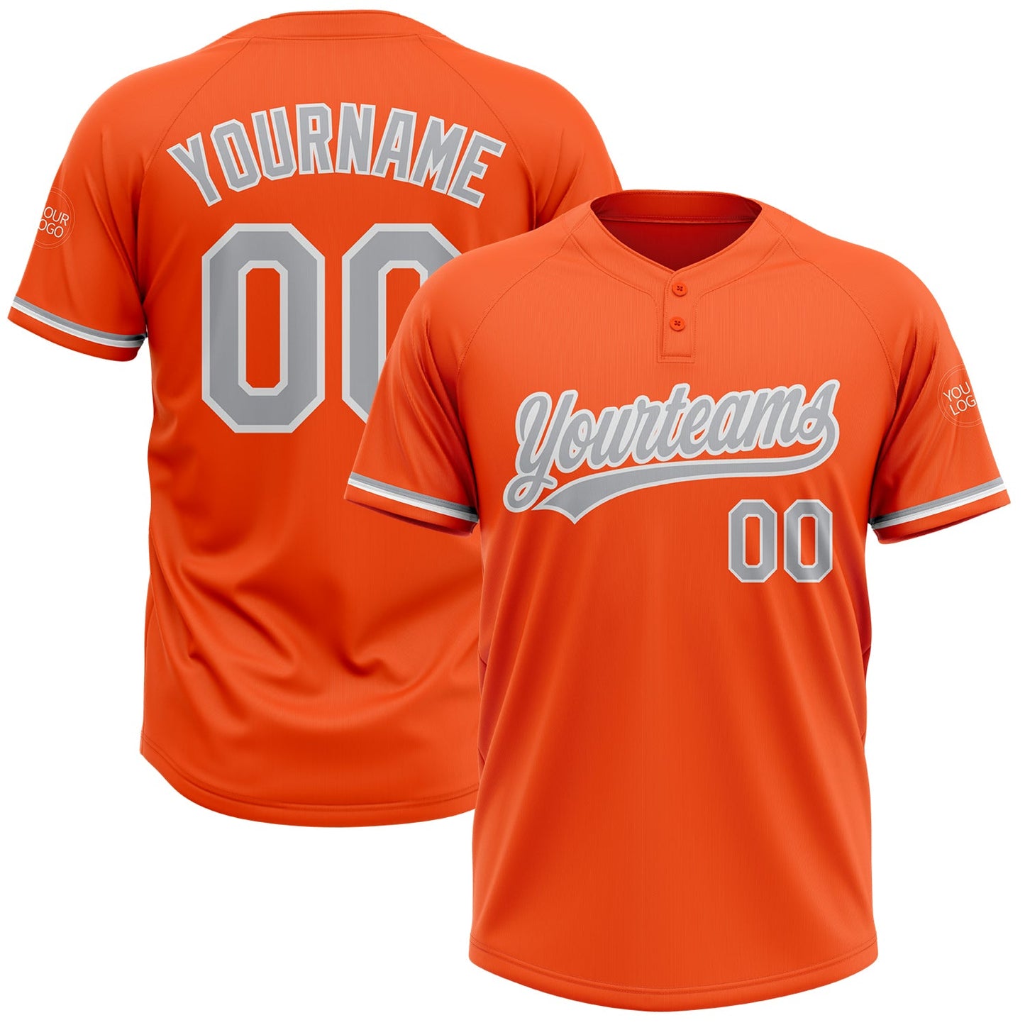 Custom Orange Gray-White Two-Button Unisex Softball Jersey - Main View