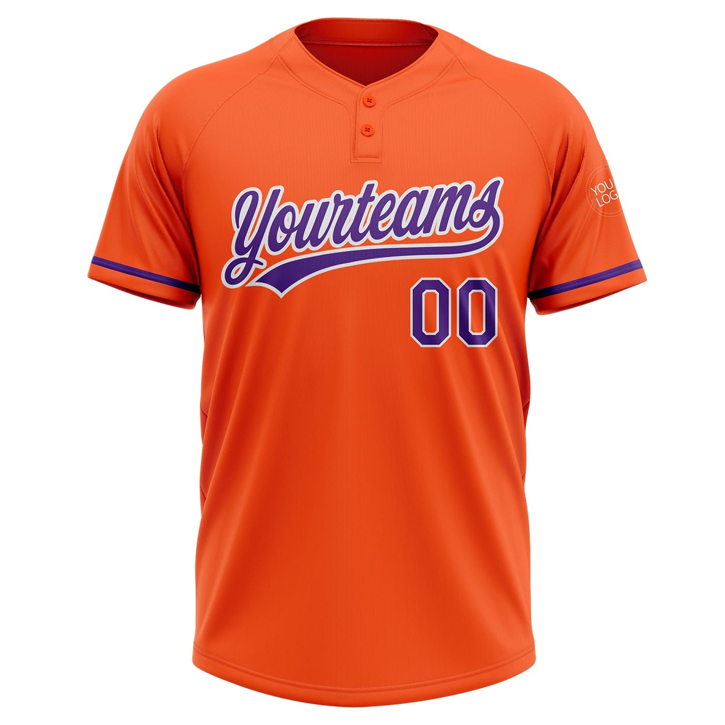 Custom Orange Purple-White Two-Button Unisex Softball Jersey view 2