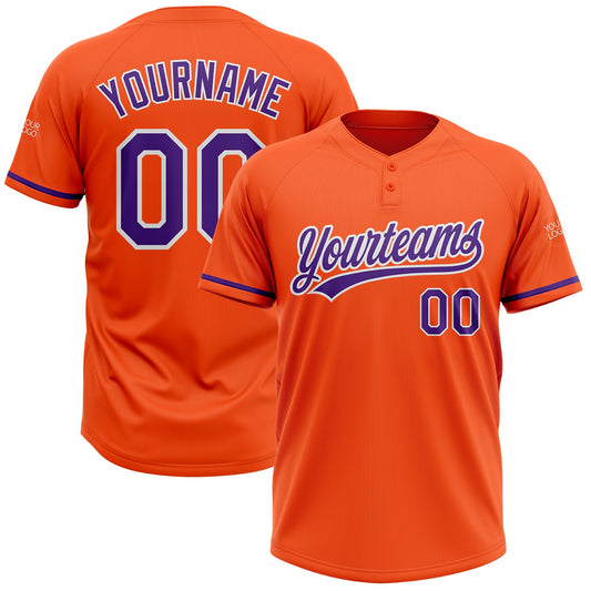 Custom Orange Purple-White Two-Button Unisex Softball Jersey - Main View