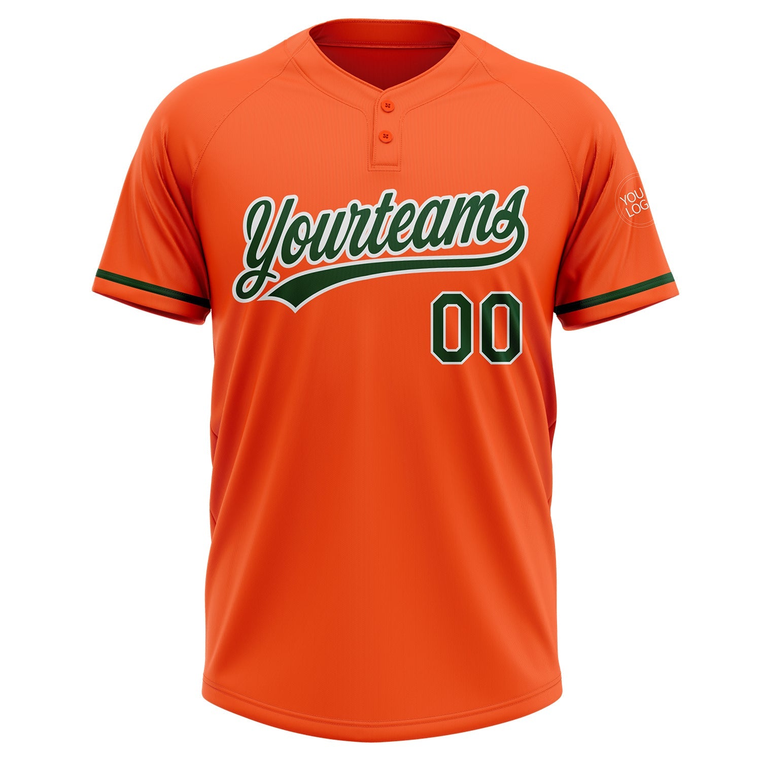 Custom Orange Green-White Two-Button Unisex Softball Jersey view 2