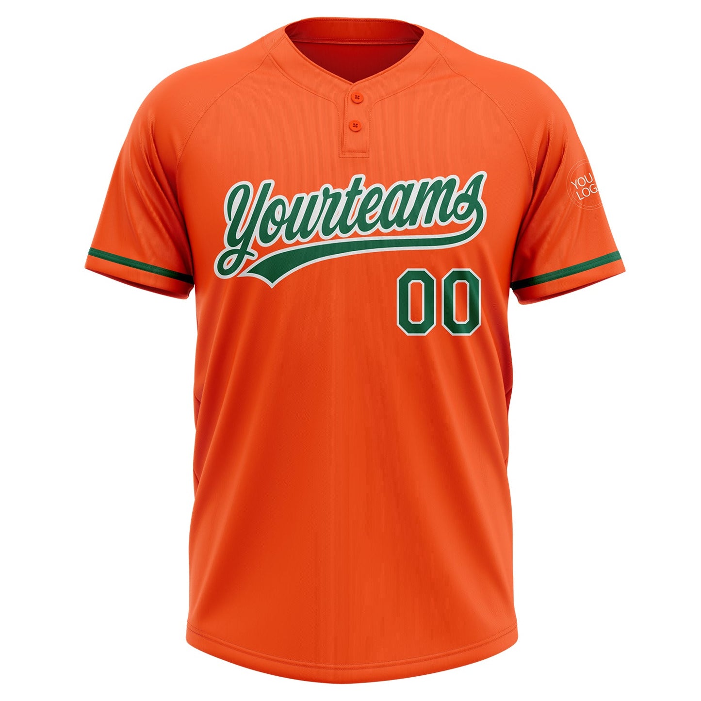 Custom Orange Kelly Green-White Two-Button Unisex Softball Jersey view 2