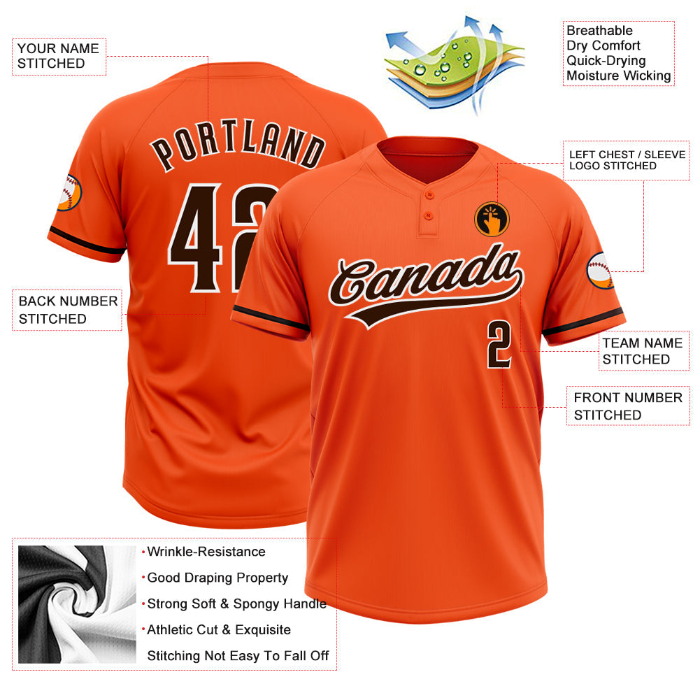 Custom Orange Brown-White Two-Button Unisex Softball Jersey view 3