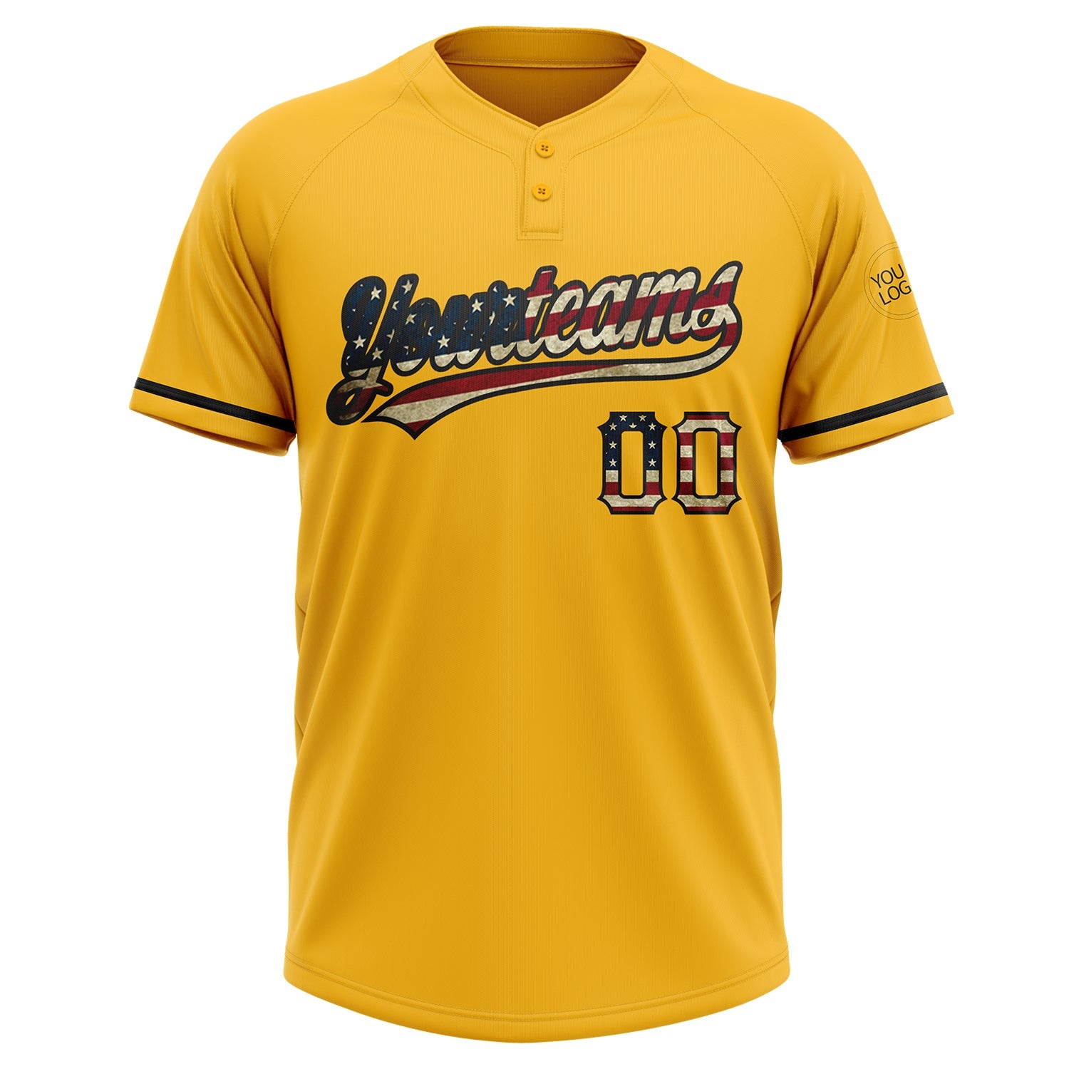 Custom Gold Vintage USA Flag-Black Two-Button Unisex Softball Jersey view 2