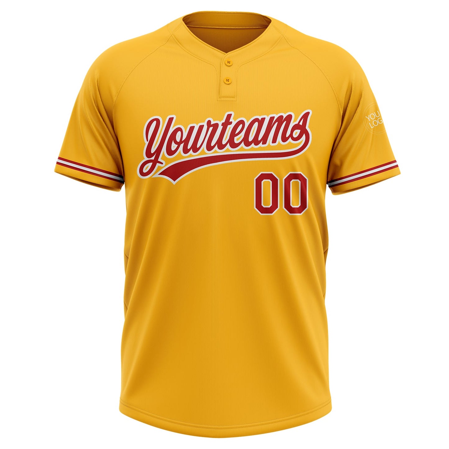 Custom Gold Red-White Two-Button Unisex Softball Jersey view 2