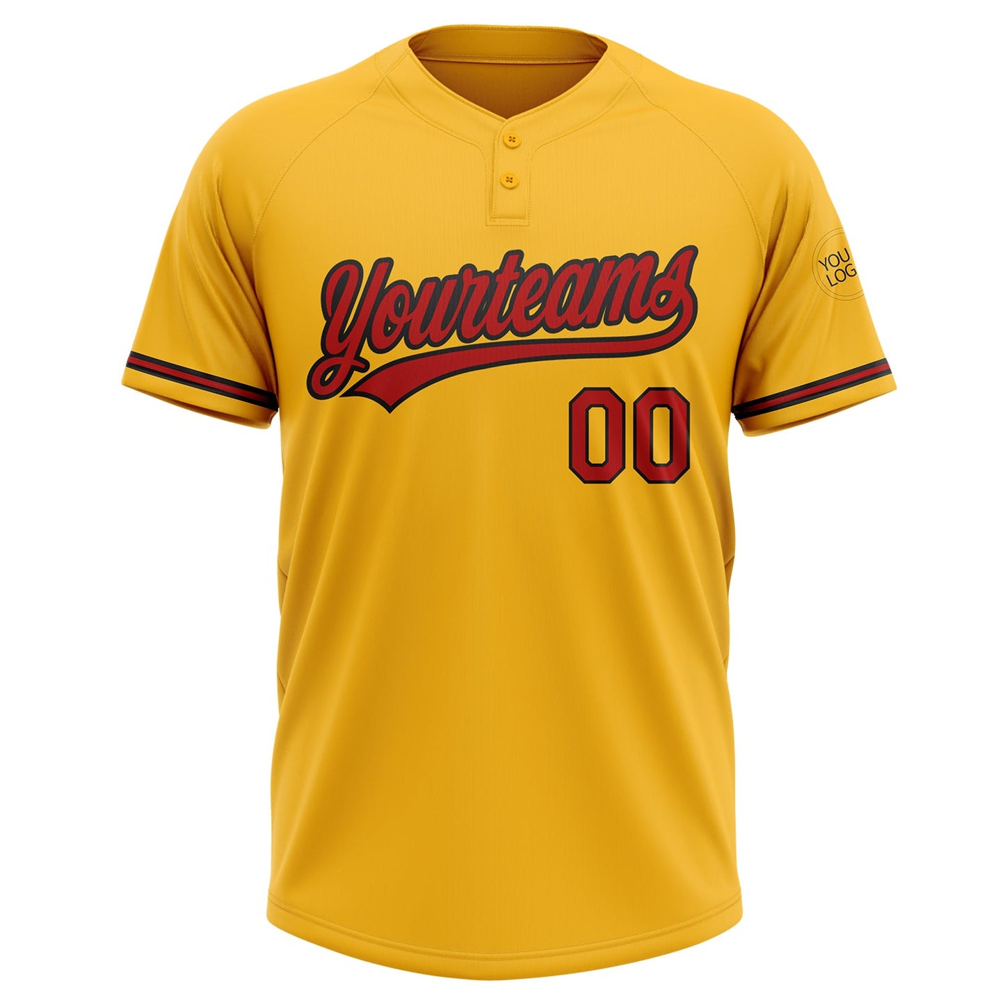 Custom Gold Red-Black Two-Button Unisex Softball Jersey view 2